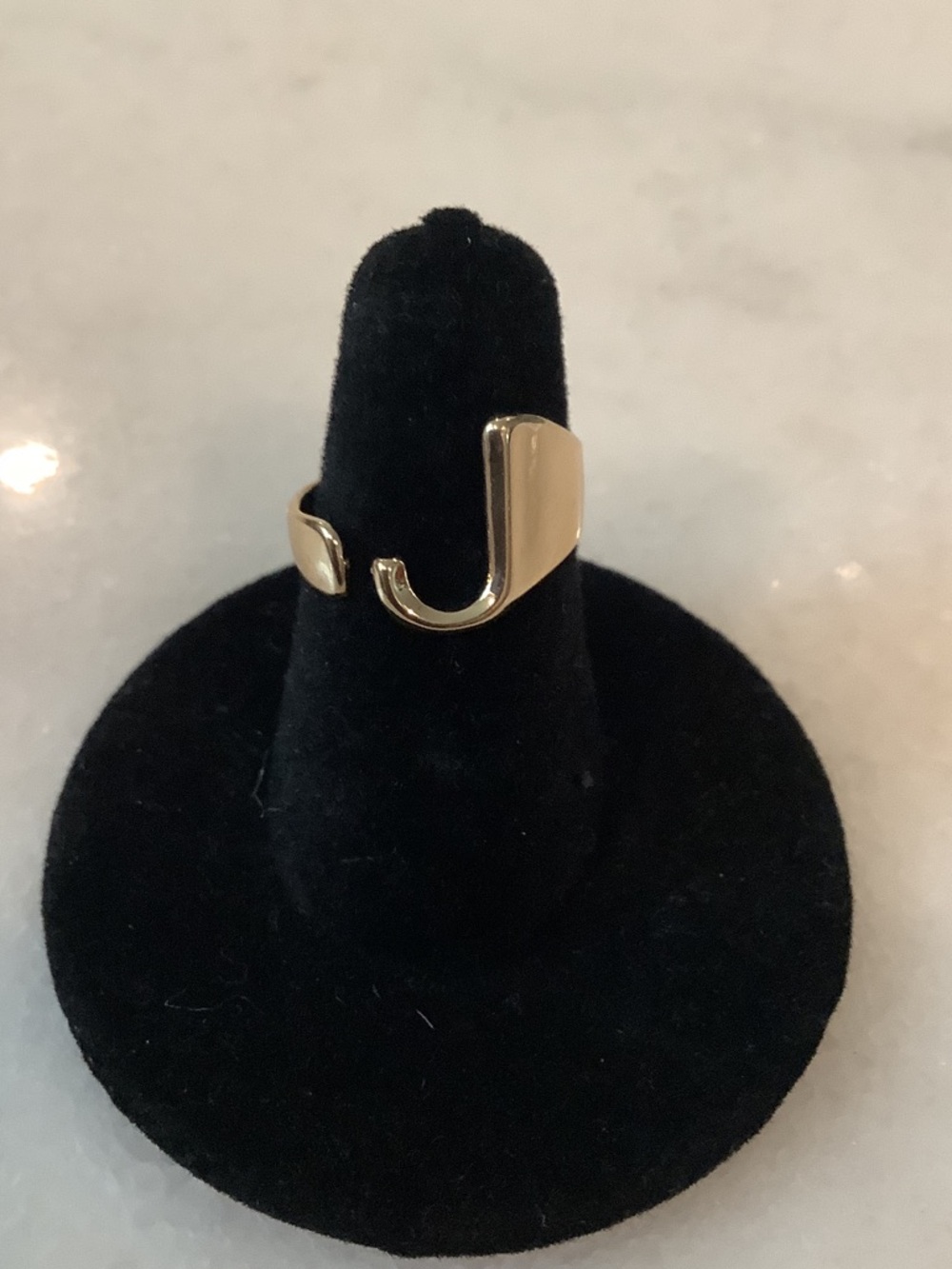 Gold Open Band Ring with Modern J Accent, Brand New
